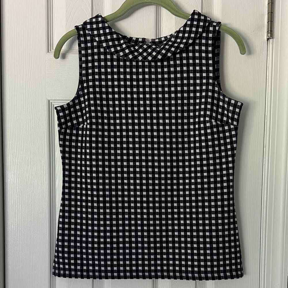 Talbots Black and White Checkered Sleeveless Top Size Petite
